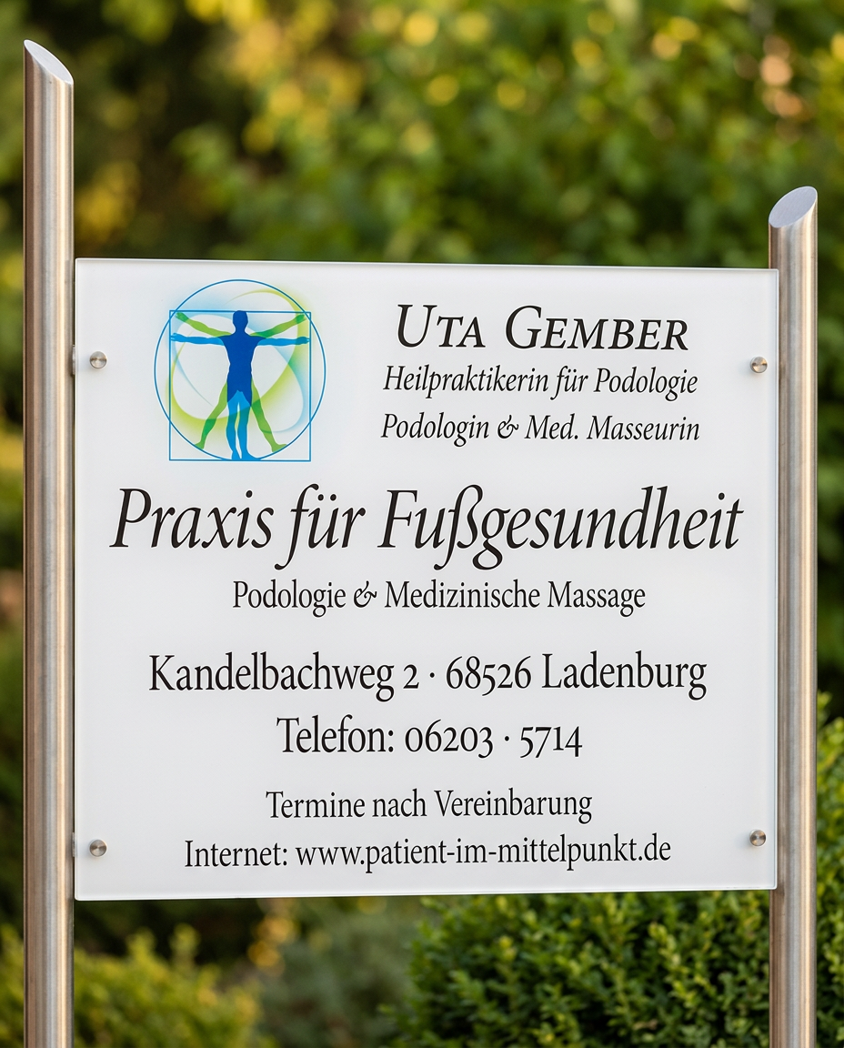 Praxisschild von Uta Gember am Eingang